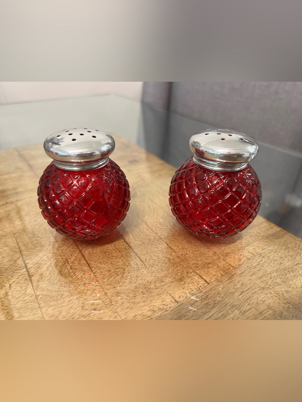 vintage Avon Charisma ruby red diamond-pattern salt pepper shakers